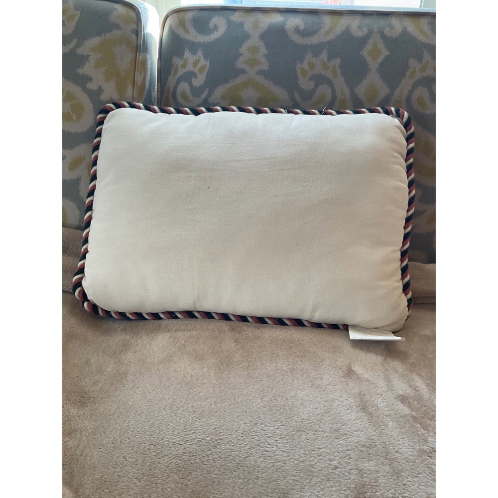 Vintage Floral Plaid Decorative Throw Pillow Pom Pom Trim Rope Edge Green Pink - Picture 8 of 11